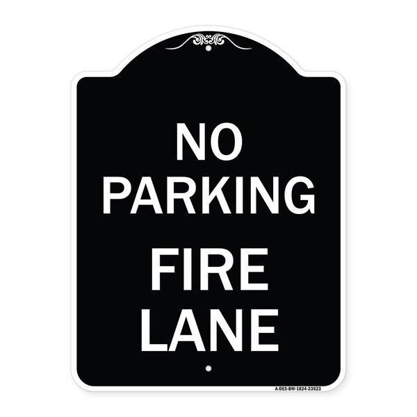 Signmission No Parking Fire Lane W/ Striped Border Heavy-Gauge Aluminum Sign, 24" x 18", BW-1824-23623 A-DES-BW-1824-23623 - main